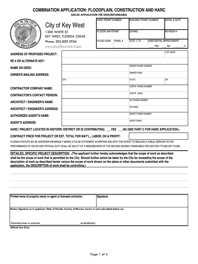 Fillable Online 50.00 APPLICATION FEE NONREFUNDABLE City of Key West