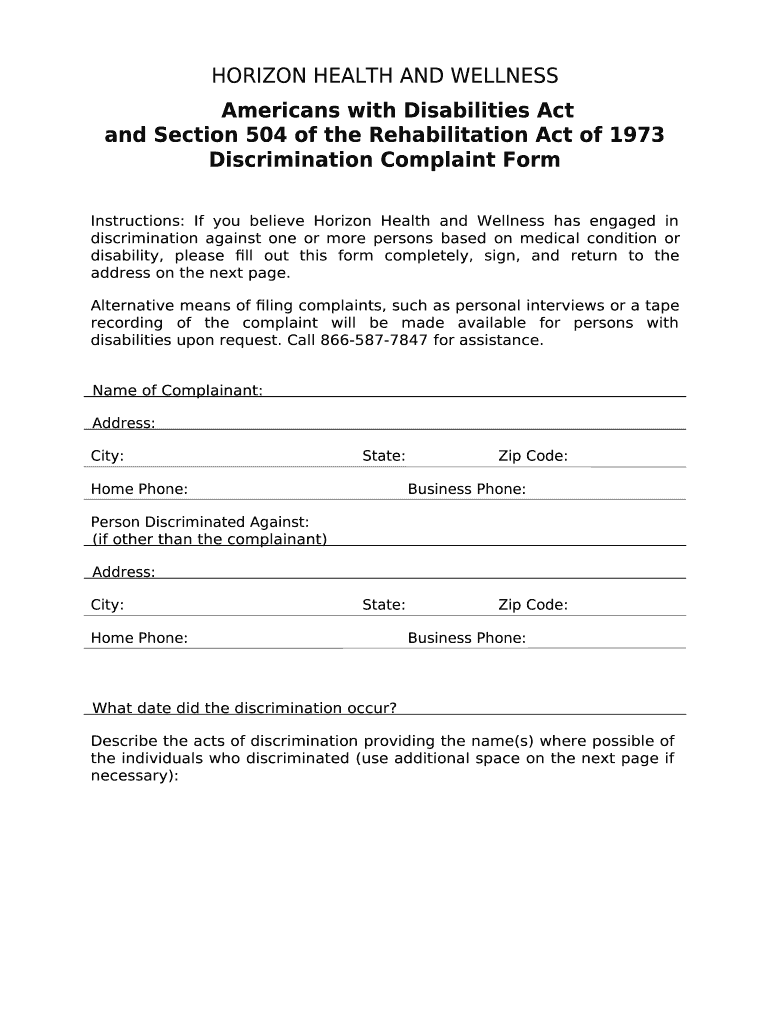 HORIZON HEALTH AND WELLNESS Doc Template pdfFiller