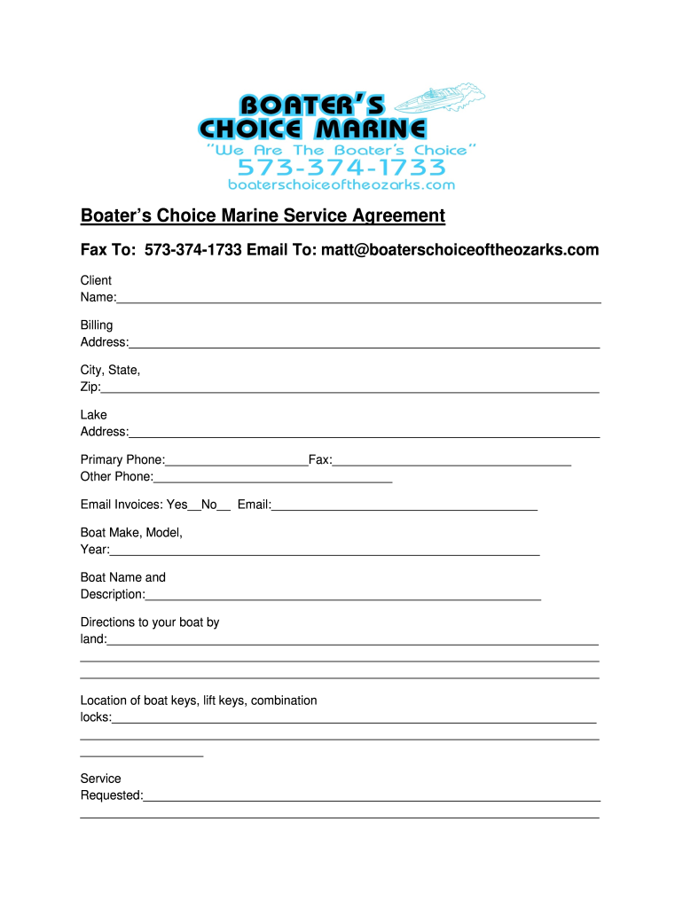 Boater's Choice Marine Service Agreement Preview on Page 1