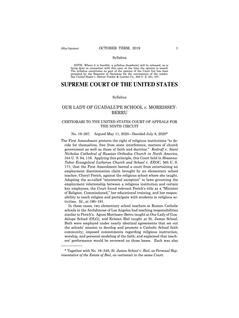 Fillable Online 19267 Our Lady of Guadalupe School v. MorrisseyBerru