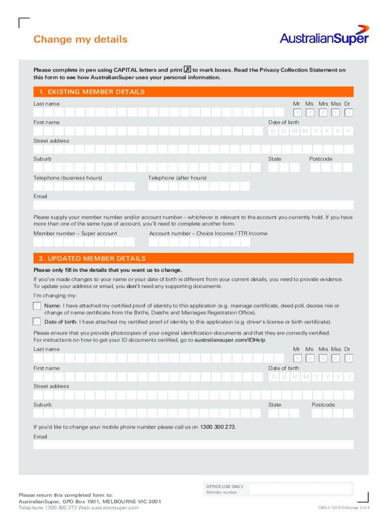 20192024 Form AU AustralianSuper Change My Details Fill Online