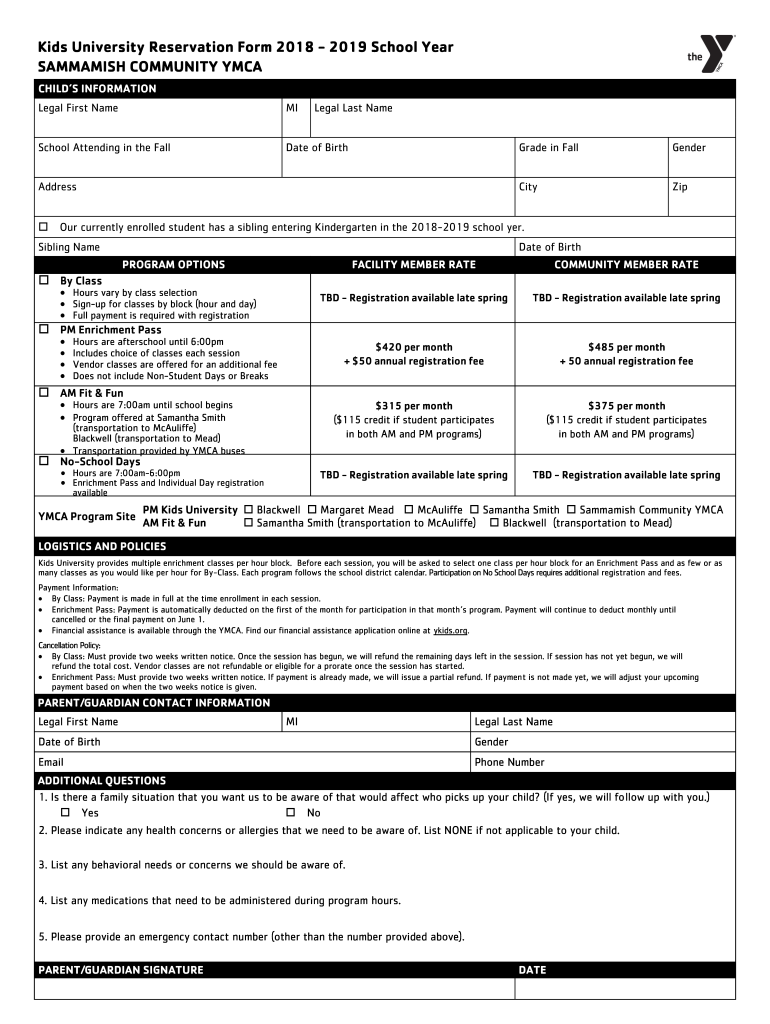Fillable Online SAMMAMISH COMMUNITY YMCA Fax Email Print - pdfFiller