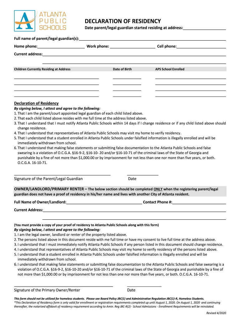 atlanta public schools affidavit of residency Preview on Page 1