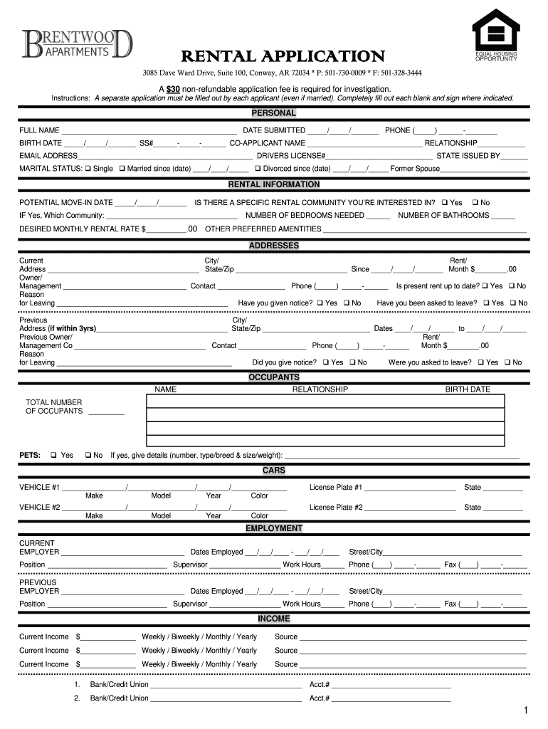 Fillable Online Salem Park Apartments, 2840 Dave Ward Drive, Conway, AR