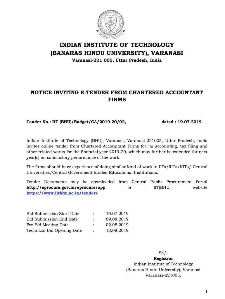 Fillable Online NOTICE INVITING ETENDER FROM CHARTERED ACCOUNTANT Fax Chartered Accountant Tenders
