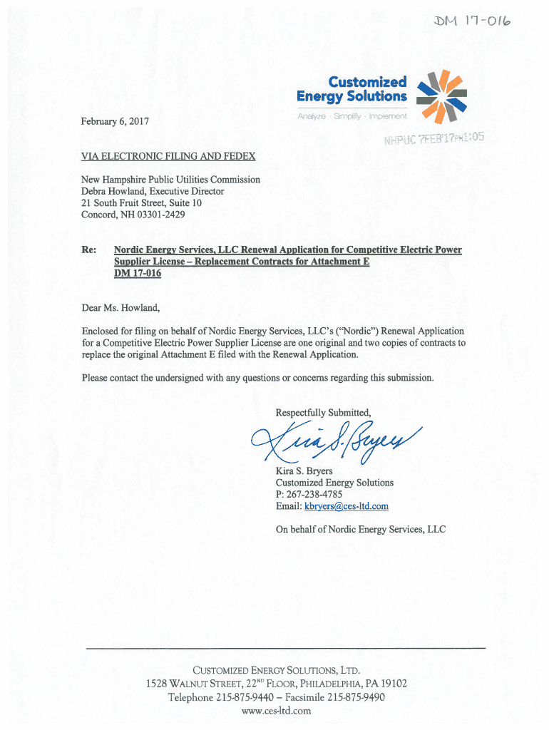 Fillable Online Nordic New Hampshire Public Utilities Commission Fax