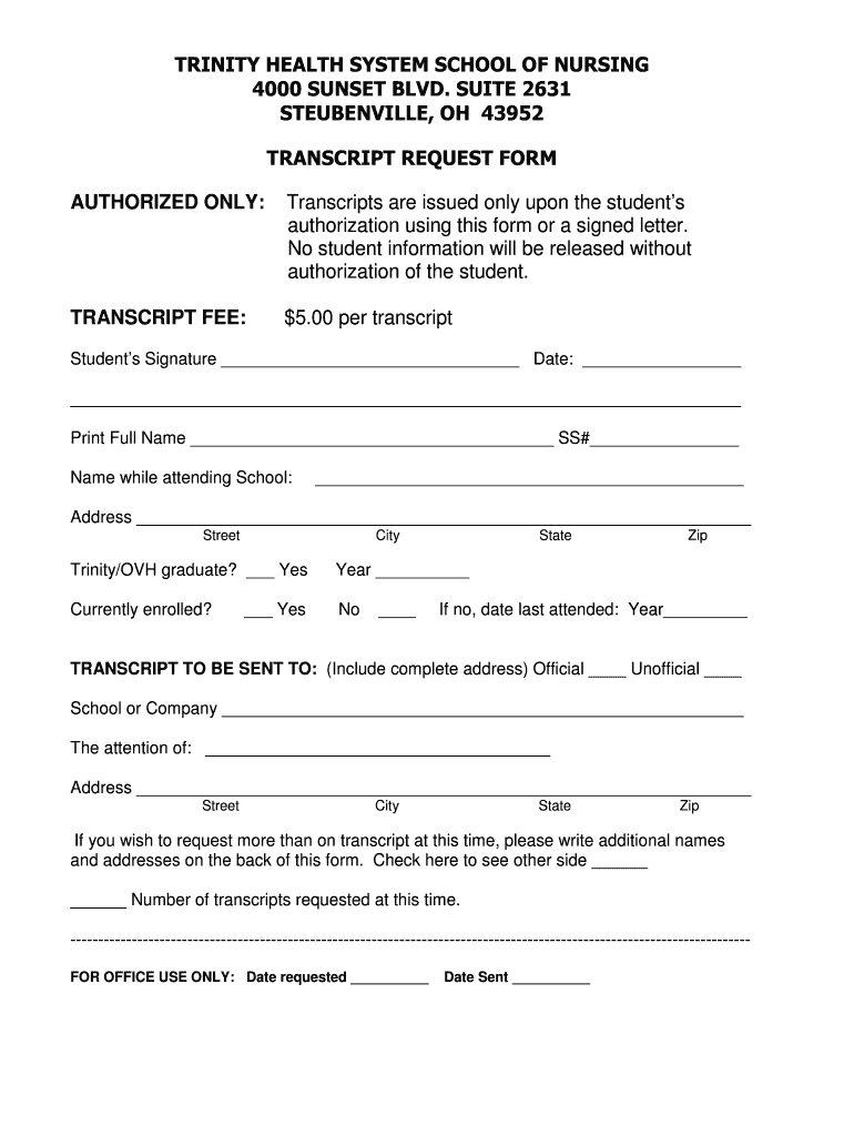 Fillable Online Transcript Request - 2018 Fax Email Print - pdfFiller
