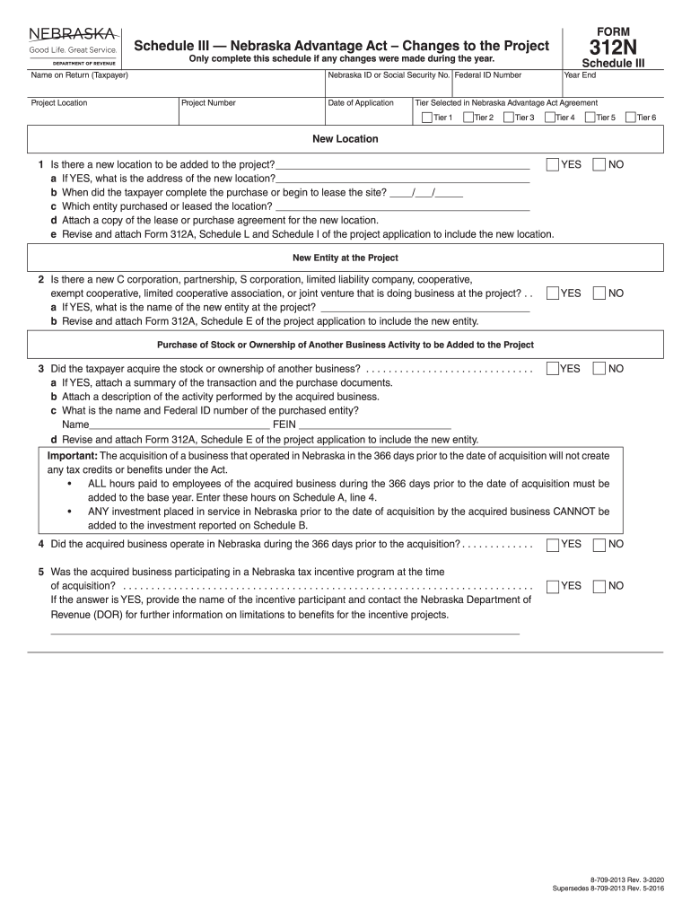 Fillable Online Form 312N, Nebraska Advantage Act Incentive Computation