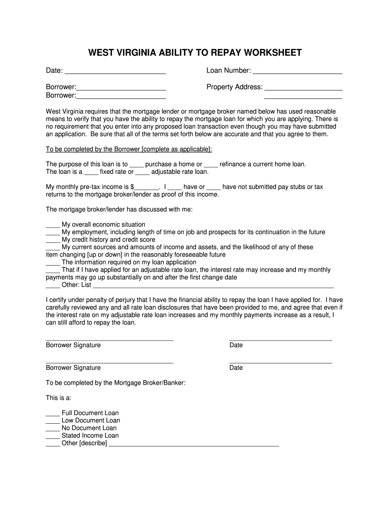 ability to repay worksheet Preview on Page 1
