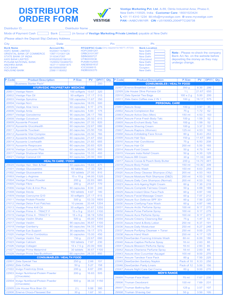 Vestige Order Form 2022 Pdf Download Fill Online, Printable, Fillable