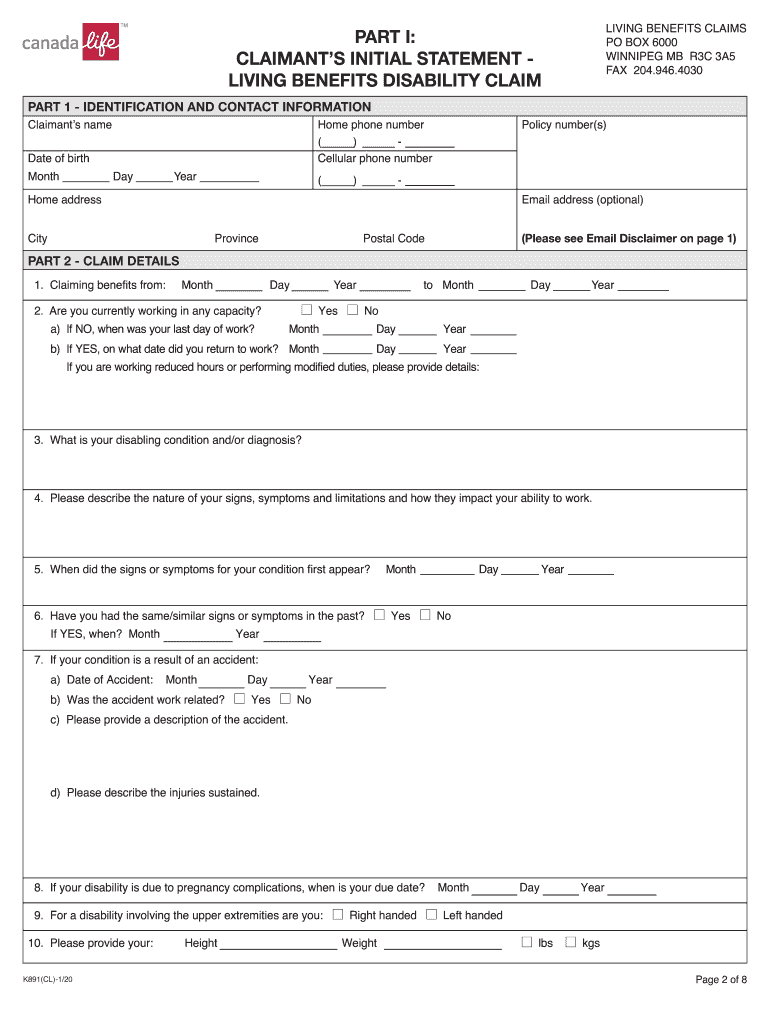Fillable Online YOUR INDIVIDUAL DISABILITY CLAIM Fax Email Print ...