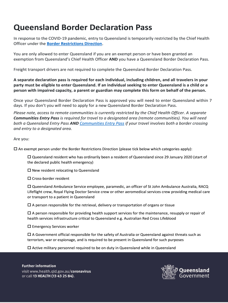 Fillable Online Queensland Border Declaration Pass Fax Email Print pdfFiller