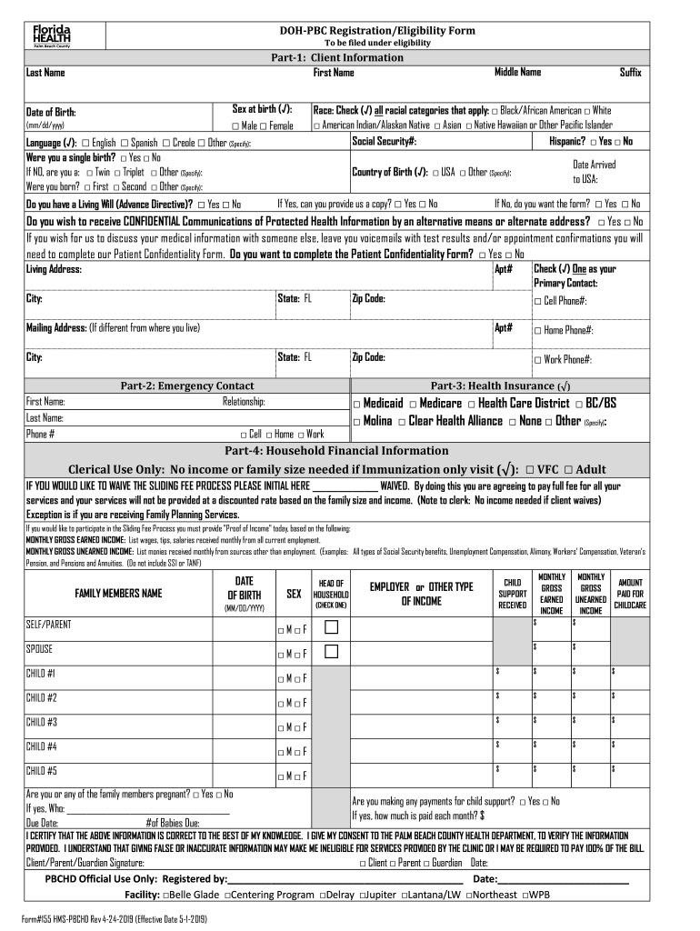 Fillable Online Florida Health Palm Beach County Registration Form