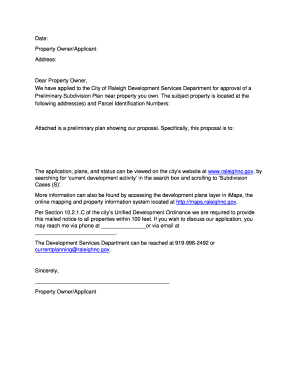 Fillable Online Preliminary Subdivision Letter Template - RaleighNC.gov ...