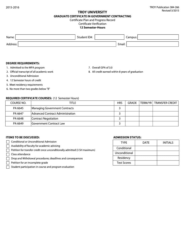 Graduate Certificate in Government Contracting - Troy University Preview on Page 1