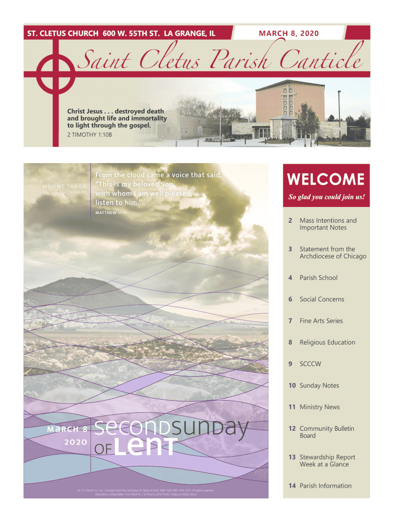 Fillable Online St Cletus Church 600 W 55th St La Grange, IL Places Of