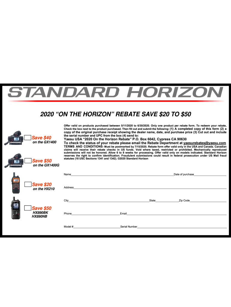 Fillable Online 5112020 Standard Horizon 2020 On the Horizon 2050 rebate pad.pub Fax Email