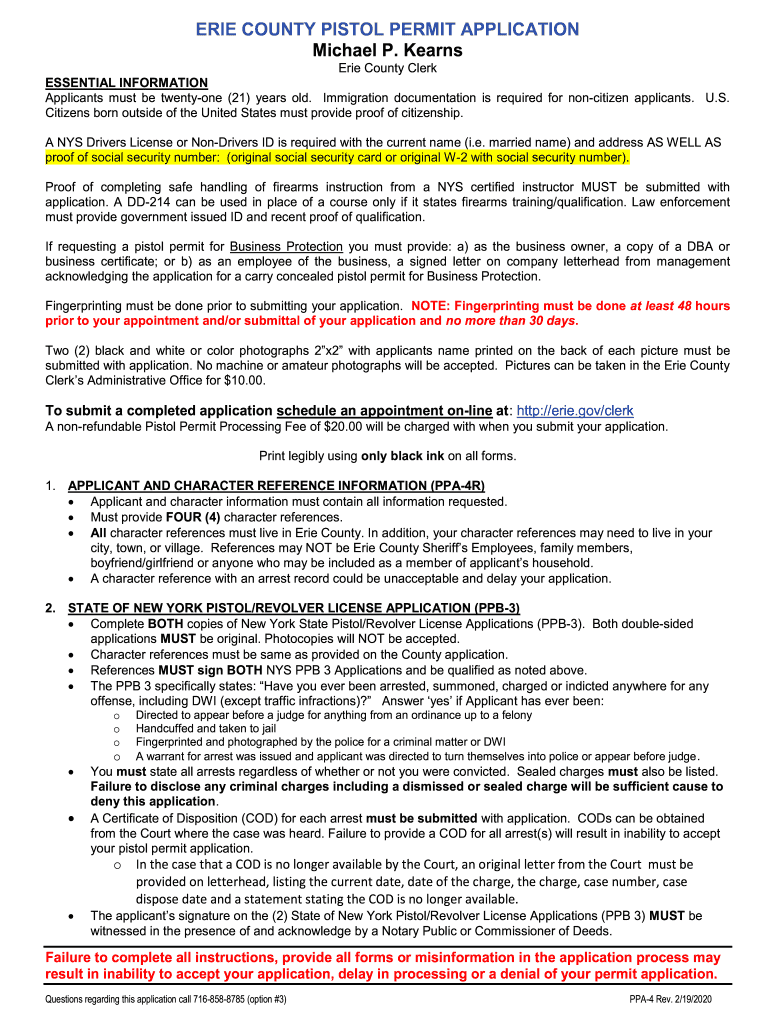 ERIE COUNTY PISTOL PERMIT APPLICATION Michael P Kearns Preview on Page 1