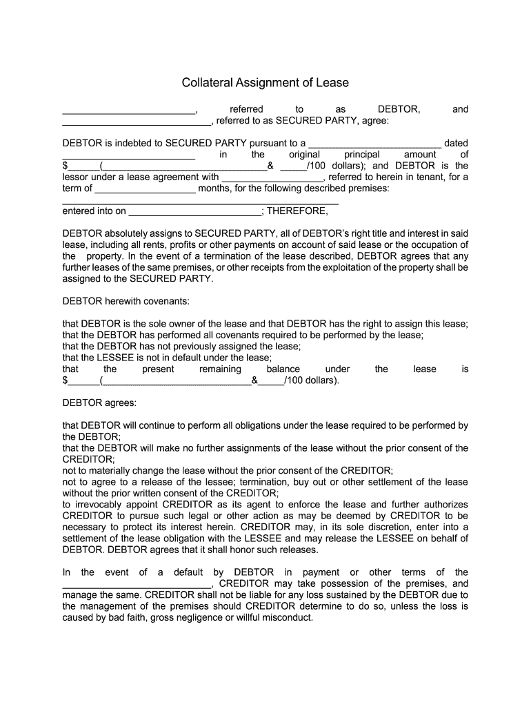 fill edit and print collateral assignment of lease form online