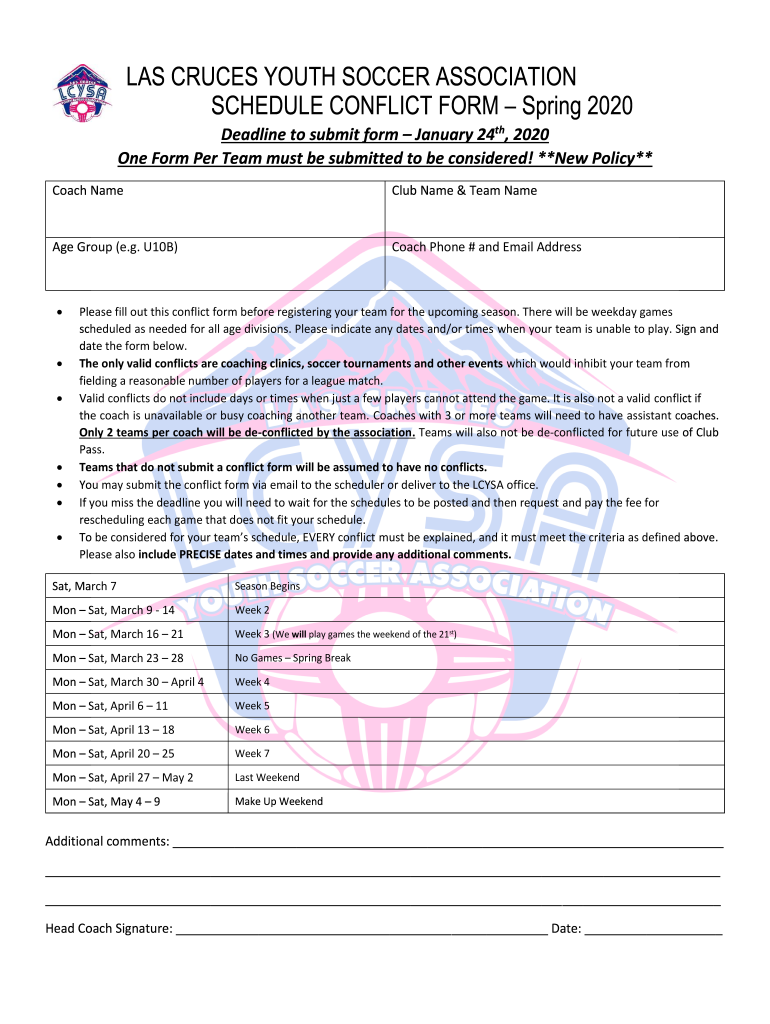 Fillable Online SCHEDULE CONFLICT FORM Spring 2020 Fax Email Print ...