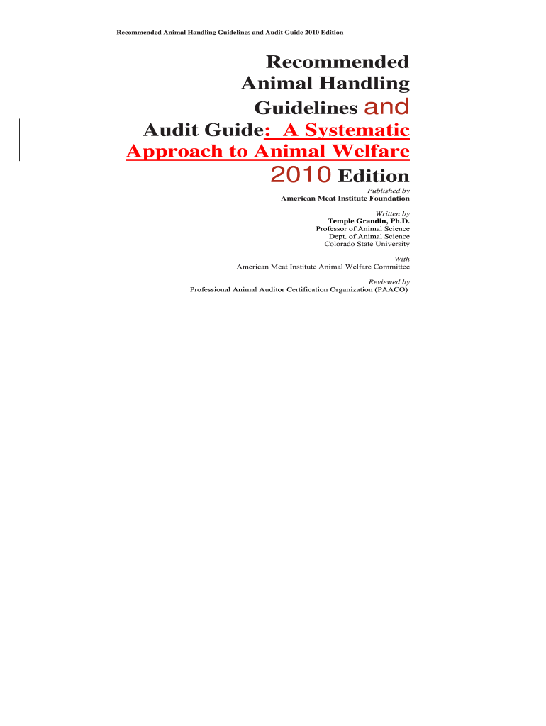 Fillable Online Animal Handling Guidelines and Audit Guide