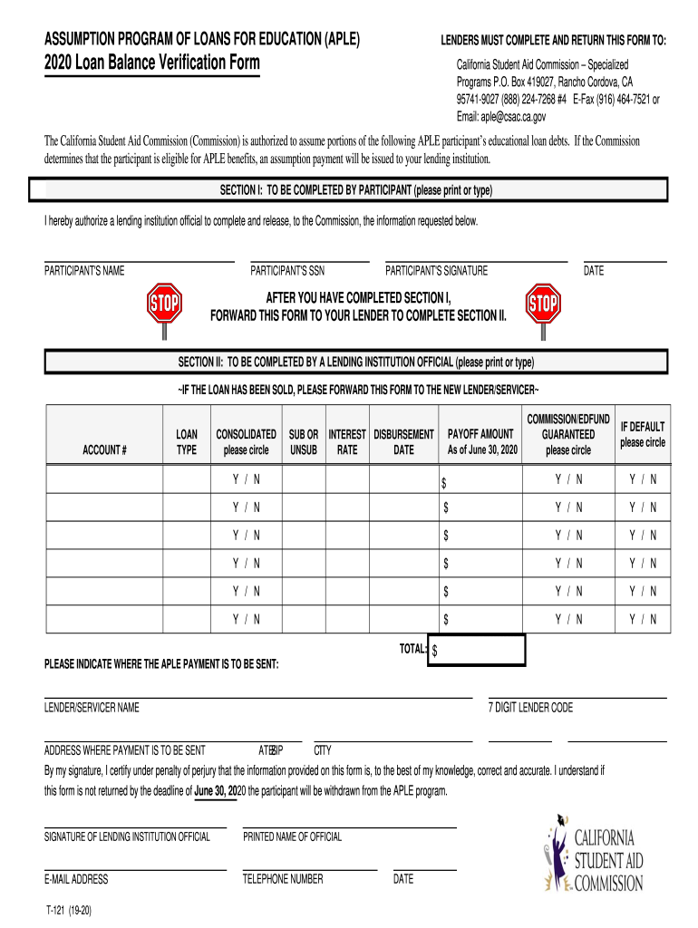2020 Loan Balance Verification Form 2020 Loan Balance Verification Form Preview on Page 1