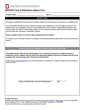 2020-2021 Cost of Attendance Appeal Form