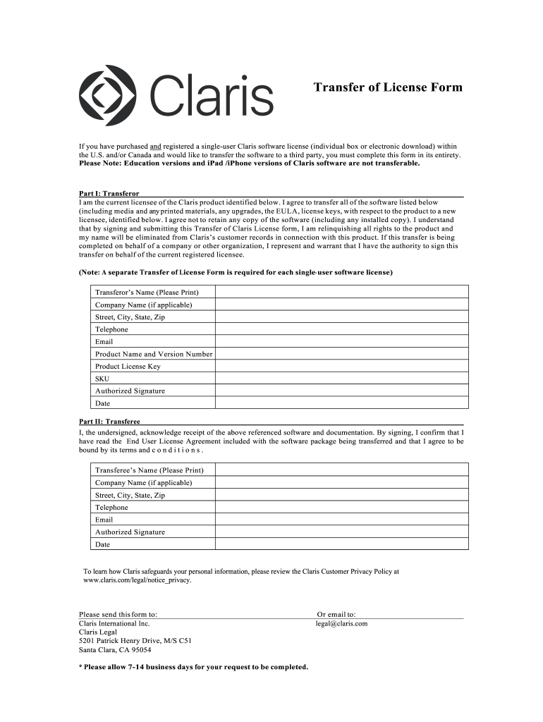 Fillable Online Single License Transfer Form Fax Email Print pdfFiller