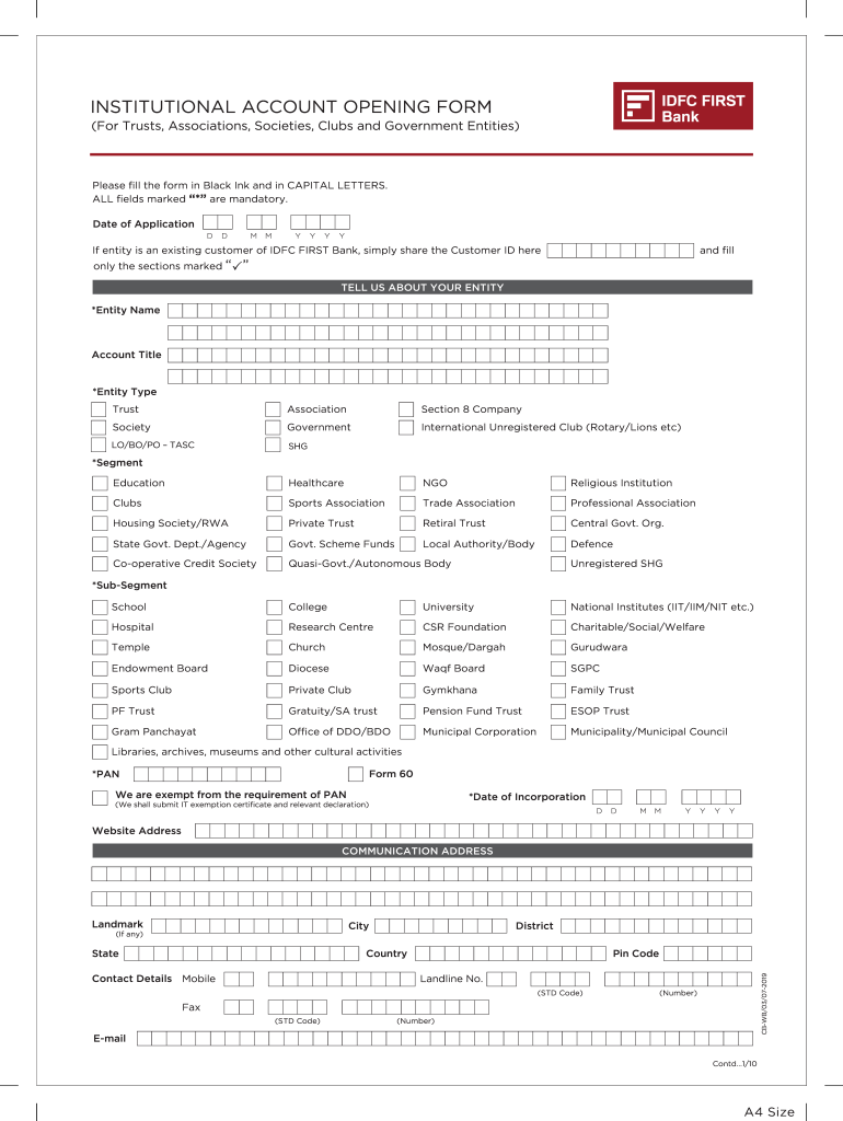Fillable Online Account Opening Form for TASC entities IDFC Bank Fax