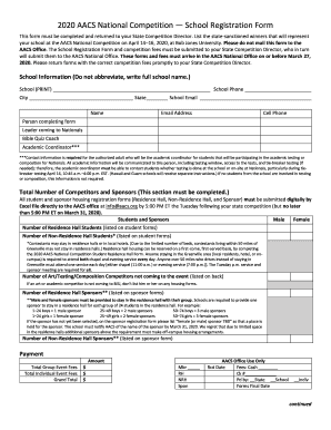 2020 AACS National Competition School Registration Form