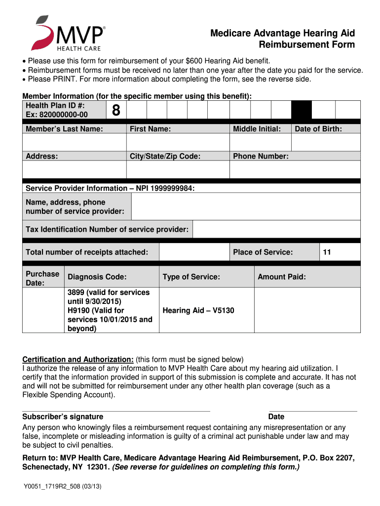 Fillable Online MVP Health Care Medicare Advantage Hearing Aid