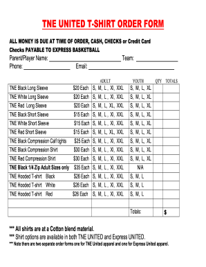 TNE Apparel Order Form