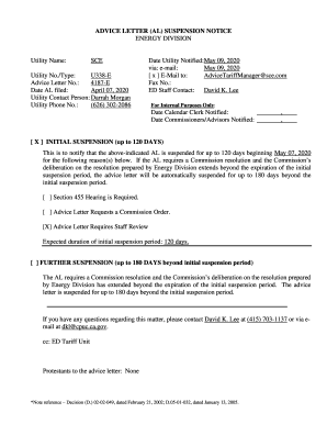 Fillable Online Advice Letter Suspension Form - Southern ...