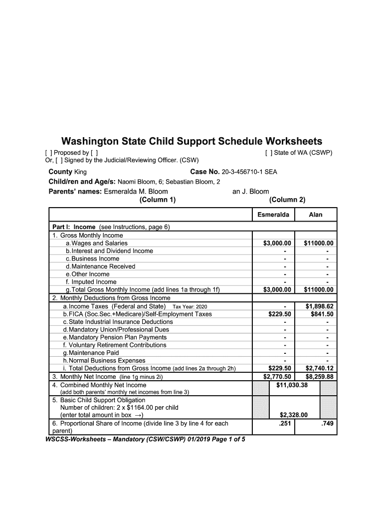 Fillable Online Washington State Child Support Schedule - Hansen Law