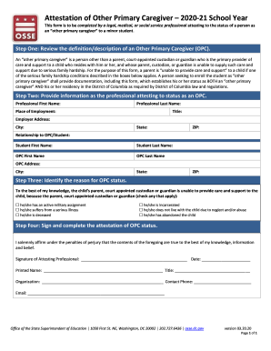 Attestation of Other Primary Caregiver 2020-21 School Year