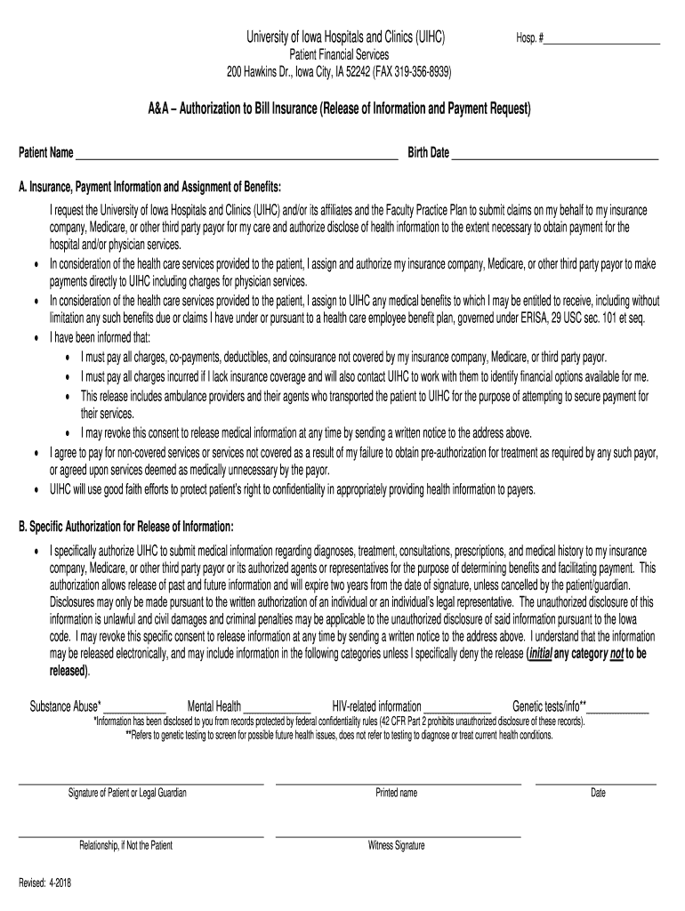 Authorization for Release of Information and Payment Preview on Page 1