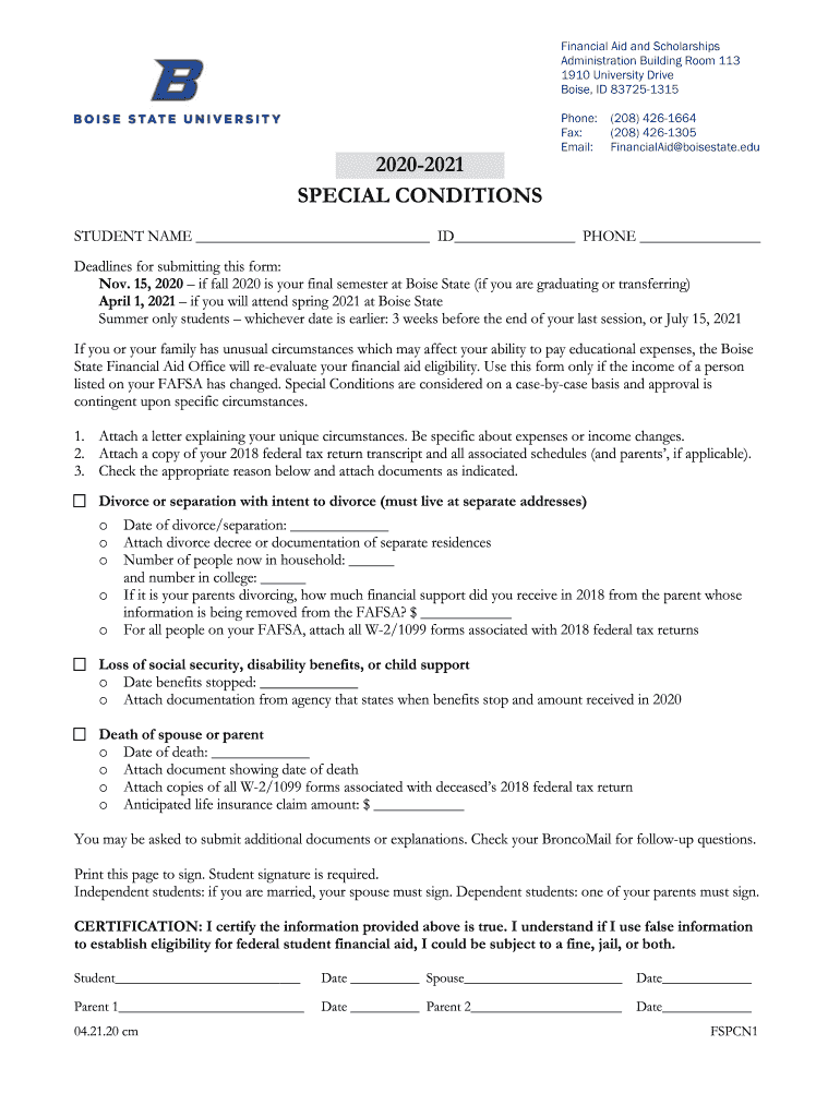 Fillable Online 15, 2020 if fall 2020 is your final semester at Boise