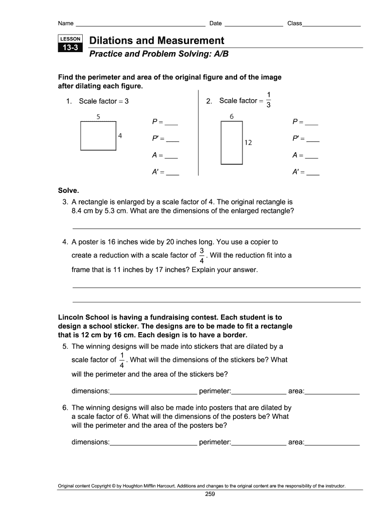 Dilations And Measurements Fill Online, Printable, Fillable, Blank