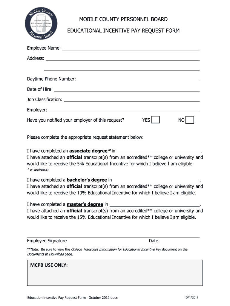 Fillable Online EDUCATIONAL INCENTIVE PAY REQUEST INFORMATION AND FORM Fax Email Print pdfFiller