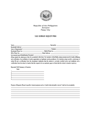 SALN SUMMARY REQUEST FORM (Per SRN: )