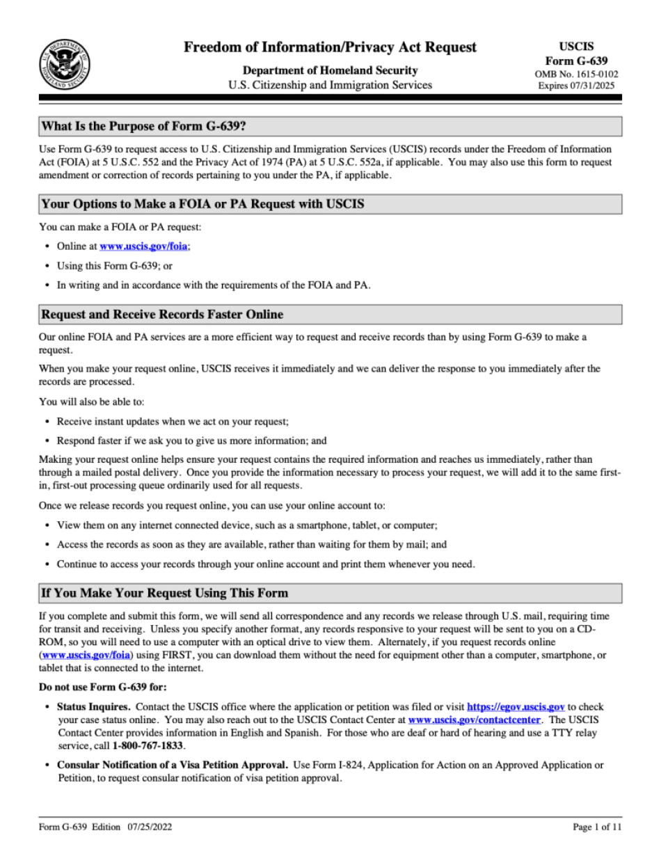 Update To Form G-639, Freedom Of Information Act  - Uscis