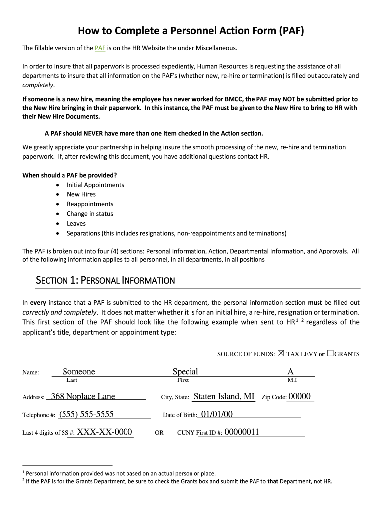 Fillable Online How to Complete a Personnel Action Form (PAF) Fax Email Print pdfFiller