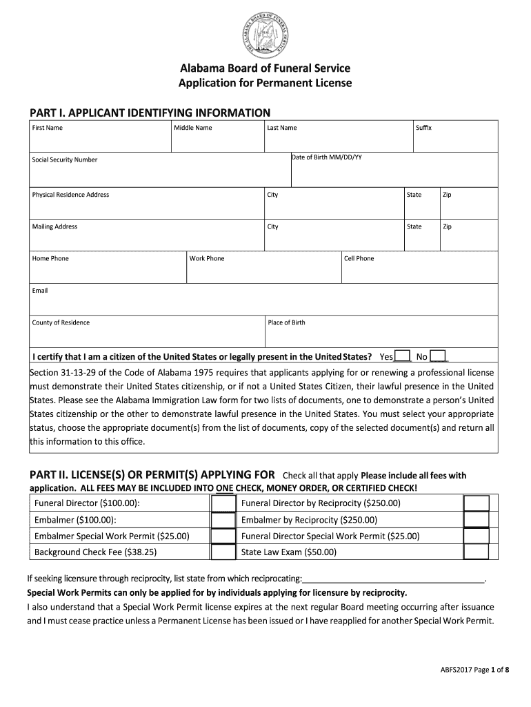 Fillable Online Alabama Board of Funeral Service Apprenticeship