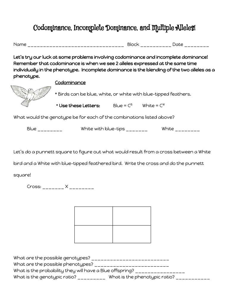 Codominance And Multiple Alleles Worksheet Fill Online, Printable, Fillable, Blank pdfFiller