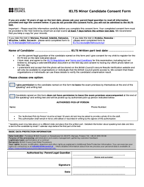 IELTS Minor Candidate Consent Form