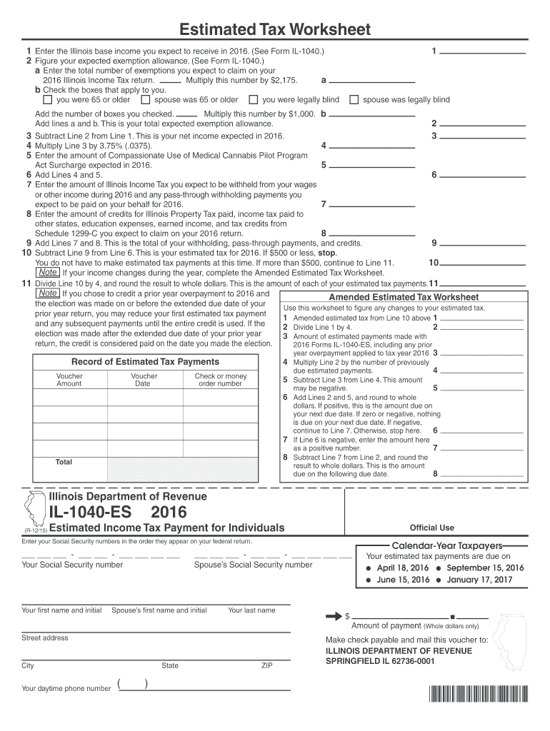 Illinois Department of Revenue IL-1040-ES Estimated Income Preview on Page 1