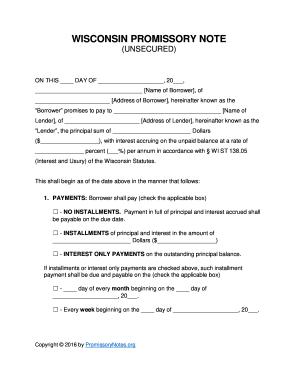 Promissory note template wisconsin