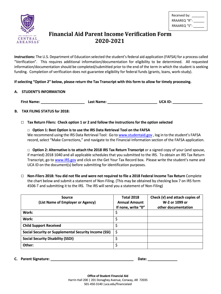 parent income verification form Preview on Page 1