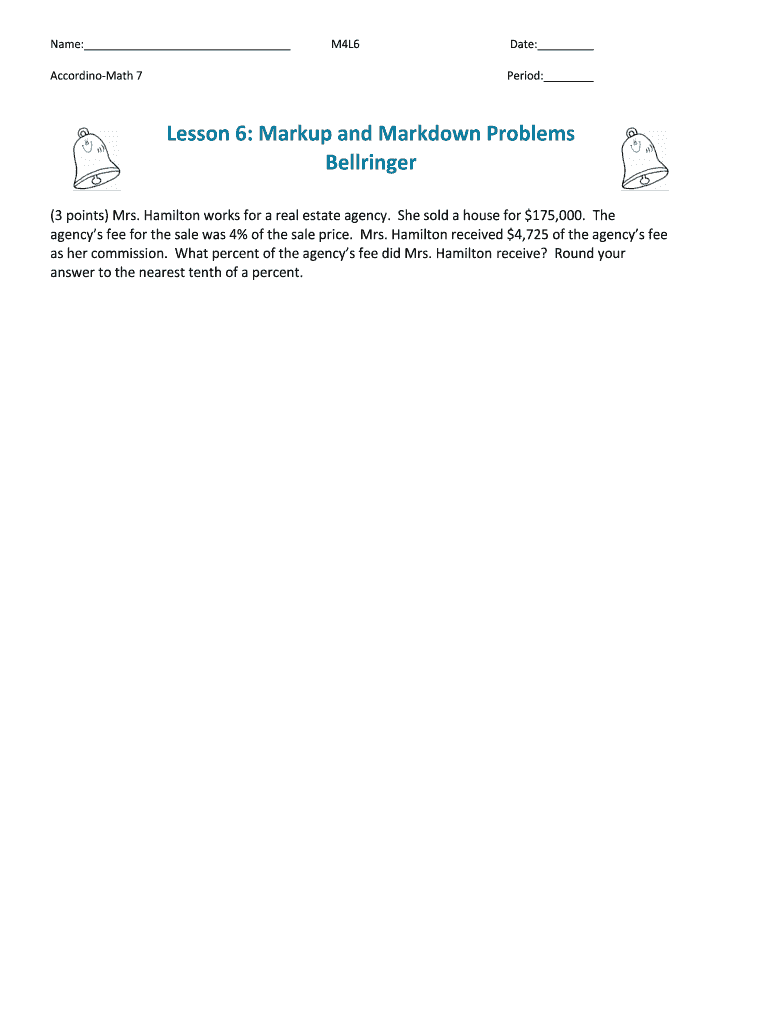 Fillable Online Lesson 6: Markup and Markdown Problems Bellringer Fax ...