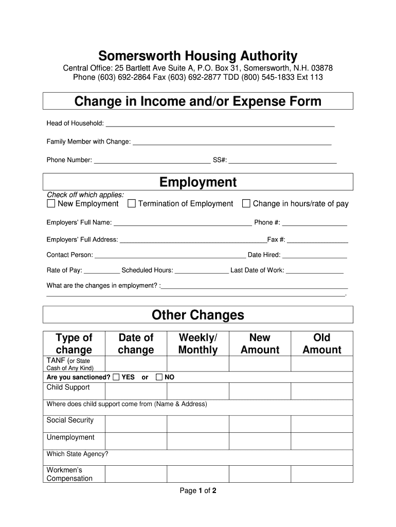 Fillable Online Somersworth Housing Authority Change in and/or